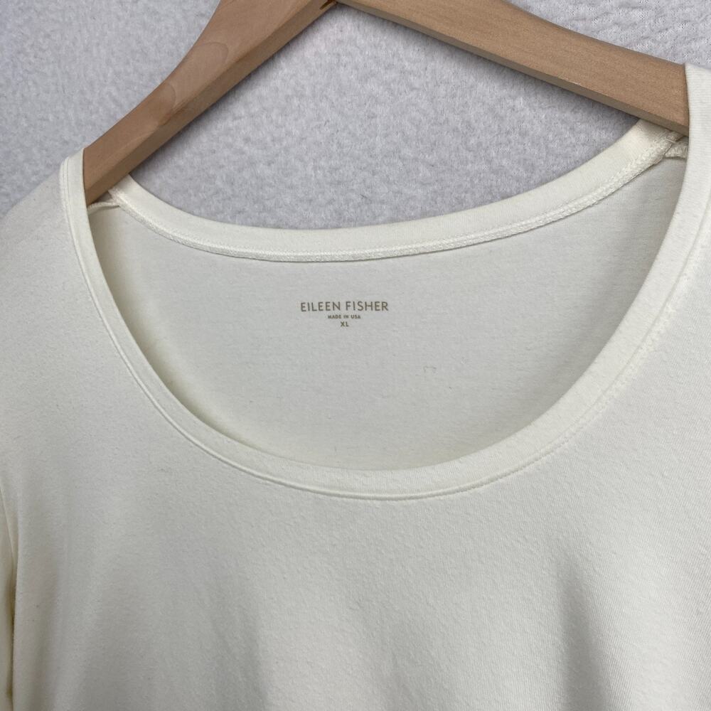 EILEEN FISHER Top XL Stretch Organic Cotton Scoop Neck Long Sleeve Off White USA - Picture 4 of 9